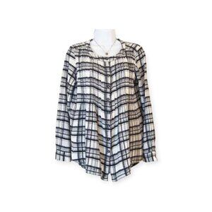 Anthropologie Textured Black Plaid Button-Up Shirt Size 2